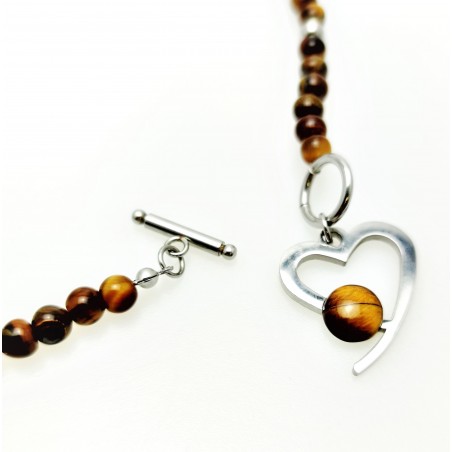 Tijgeroog Ketting met RVS Hart Hanger