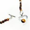 Tijgeroog Ketting met RVS Hart Hanger