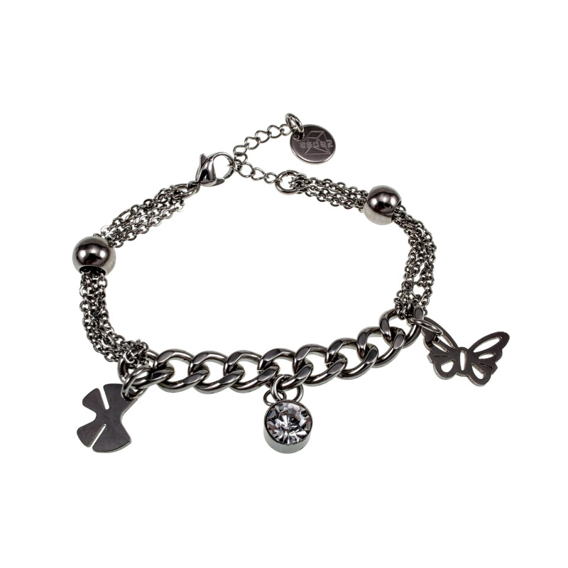 RVS Armband met Bedels Vlinder, Strik en Zirkonia - 15cm tot 19cm