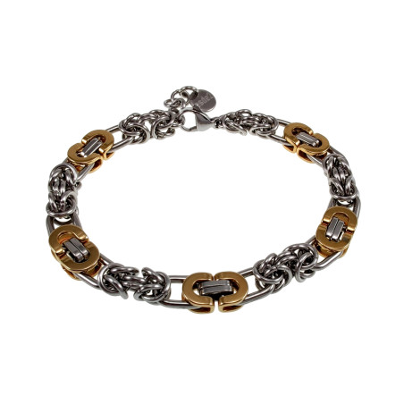 Bicolor RVS - Platte en Byzantijnse Schakelsarmband - 18cm tot 20cm