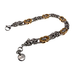 Bicolor RVS - Platte en Byzantijnse Schakelsarmband - 18cm tot 20cm