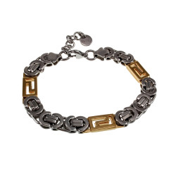 Bicolor RVS - Platte en Griekse Schakelsarmband - 18cm tot 20cm