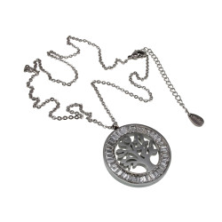 RVS Ketting met Levensboom Hanger met Zirkonia Dames - 42-48 cm