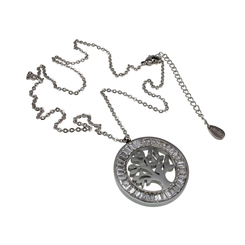 RVS Ketting met Levensboom Hanger met Zirkonia Dames - 42-48 cm