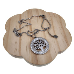 RVS Ketting met Levensboom Hanger met Zirkonia Dames - 42-48 cm