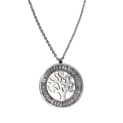 RVS Ketting met Levensboom Hanger met Zirkonia Dames - 42-48 cm