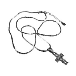 RVS Cardano SchakelKetting met Kruis en Zirkonia Verstelbaar 50-55 cm