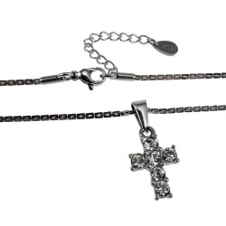 RVS Cardano SchakelKetting met Kruis en Zirkonia Verstelbaar 50-55 cm