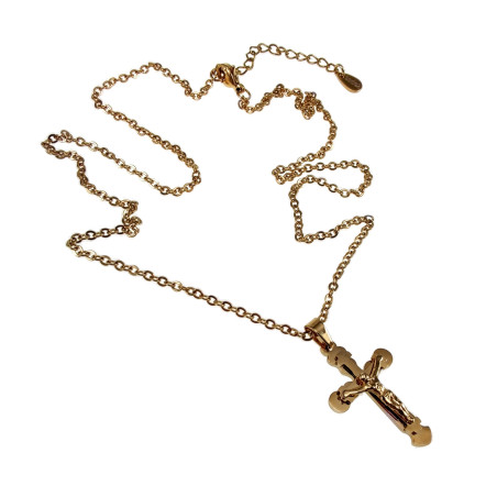 Unisex Ketting met Kruis Hanger en Jezus - Verguld RVS - 50-55 cm