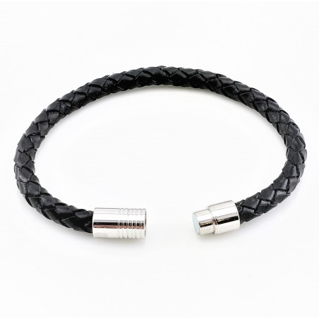 Zwarte Gevlochten Ronde Leren Armband