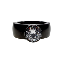 Gepolijste Zwarte PVD-Coating RVS Ring met Fonkelende Zirkonia Dames