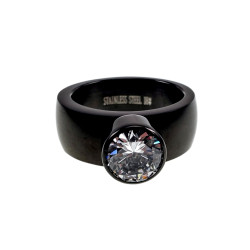 Gepolijste Zwarte PVD-Coating RVS Ring met Fonkelende Zirkonia Dames