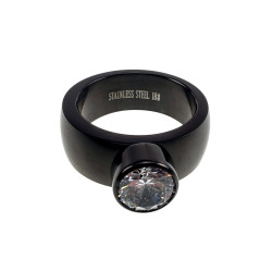 Gepolijste Zwarte PVD-Coating RVS Ring met Fonkelende Zirkonia Dames