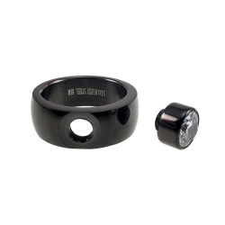 Gepolijste Zwarte PVD-Coating RVS Ring met Fonkelende Zirkonia Dames