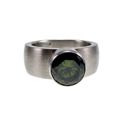 Licht Geborsteld RVS Ring met Kiwi-Groene Zirkonia - Dames