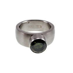 Licht Geborsteld RVS Ring met Kiwi-Groene Zirkonia - Dames