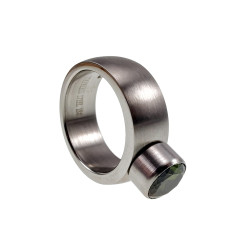 Licht Geborsteld RVS Ring met Kiwi-Groene Zirkonia - Dames