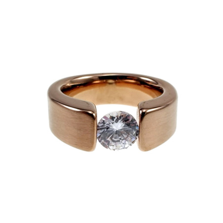 Ring Dames - Roségoudkleurige RVS - Ovale Vorm  Ring met Zirkonia