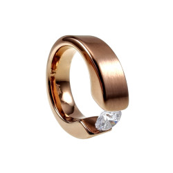 Ring Dames - Roségoudkleurige RVS - Ovale Vorm  Ring met Zirkonia