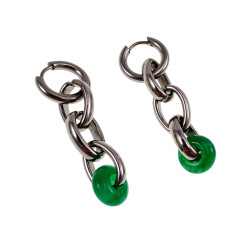 Exclusieve RVS Oorringen met Schakels en  Maleisische Jade Handgemaakt
