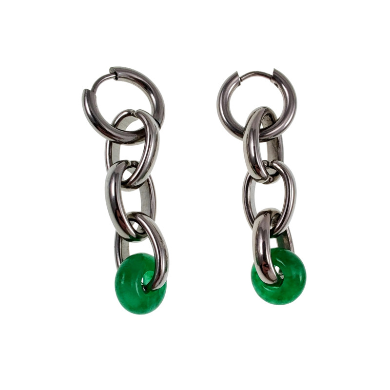 Exclusieve RVS Oorringen met Schakels en  Maleisische Jade Handgemaakt