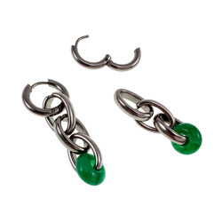 Exclusieve RVS Oorringen met Schakels en  Maleisische Jade Handgemaakt