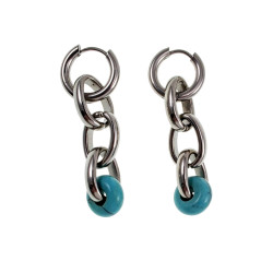 Exclusieve RVS Oorringen met Schakels en Turkoois Steen Handgemaakt