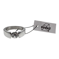 Stijlvolle Gepolijst RVS Ring met Zirkonia en Golvend Design Dames