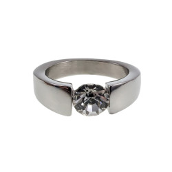 Stijlvolle Gepolijst RVS Ring met Zirkonia en Golvend Design Dames