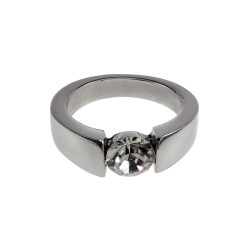Stijlvolle Gepolijst RVS Ring met Zirkonia en Golvend Design Dames