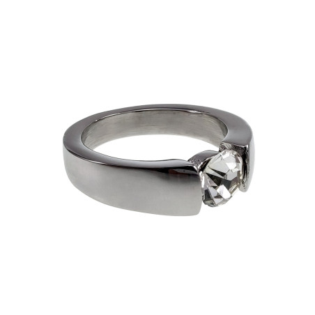 Stijlvolle Gepolijst RVS Ring met Zirkonia en Golvend Design Dames