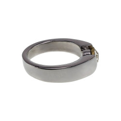 Stijlvolle Gepolijst RVS Ring met Zirkonia en Golvend Design Dames