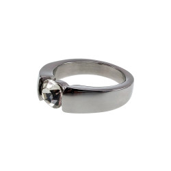 Stijlvolle Gepolijst RVS Ring met Zirkonia en Golvend Design Dames