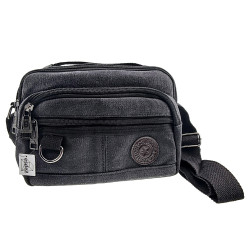 Unisex Canvas Schoudertas Zwart Antraciet van met Handvat 16x22x10 cm