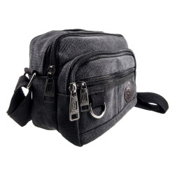 Unisex Canvas Schoudertas Zwart Antraciet van met Handvat 16x22x10 cm