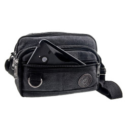 Unisex Canvas Schoudertas Zwart Antraciet van met Handvat 16x22x10 cm