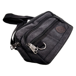 Unisex Canvas Schoudertas Zwart Antraciet van met Handvat 16x22x10 cm