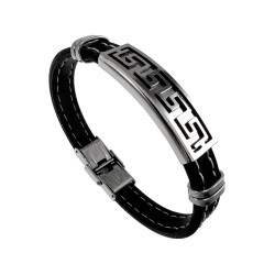Heren Rubber Armband met Griekse Plaat van RVS - Polslengte 17-18 cm
