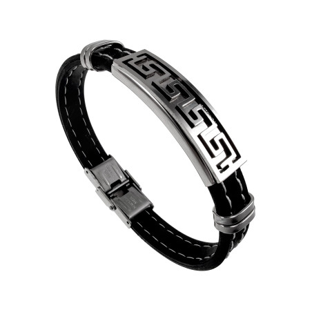 Heren Rubber Armband met Griekse Plaat van RVS - Polslengte 17-18 cm