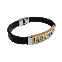 Heren Armband Bicolor Staal en Rubber - Polslengte 19 cm.
