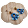 Goudkleurig RVS Oorstekers met Kristallen en Blauwe Crochet - Dames