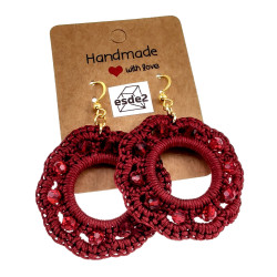 Goudkleur RVS Haakoorbellen Bordeaux Crochet Oorbellen - Lengte 63mm