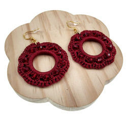 Goudkleur RVS Haakoorbellen Bordeaux Crochet Oorbellen - Lengte 63mm