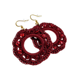 Goudkleur RVS Haakoorbellen Bordeaux Crochet Oorbellen - Lengte 63mm