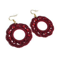 Goudkleur RVS Haakoorbellen Bordeaux Crochet Oorbellen - Lengte 63mm