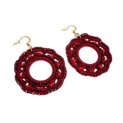 Goudkleur RVS Haakoorbellen Bordeaux Crochet Oorbellen - Lengte 63mm