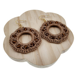 Goudkleur RVS Haakoorbellen Lichtbruine Crochet Oorbellen Lengte 63mm