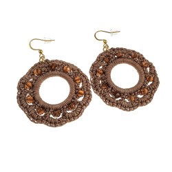 Goudkleur RVS Haakoorbellen Lichtbruine Crochet Oorbellen Lengte 63mm