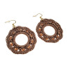 Goudkleur RVS Haakoorbellen Lichtbruine Crochet Oorbellen Lengte 63mm