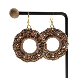 Goudkleur RVS Haakoorbellen Lichtbruine Crochet Oorbellen Lengte 63mm